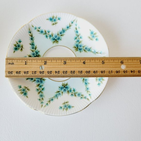 Royal Albert Shot Silk Teacup & Saucer White Blue Green Floral Swag Embossed VTG - Picture 13 of 14